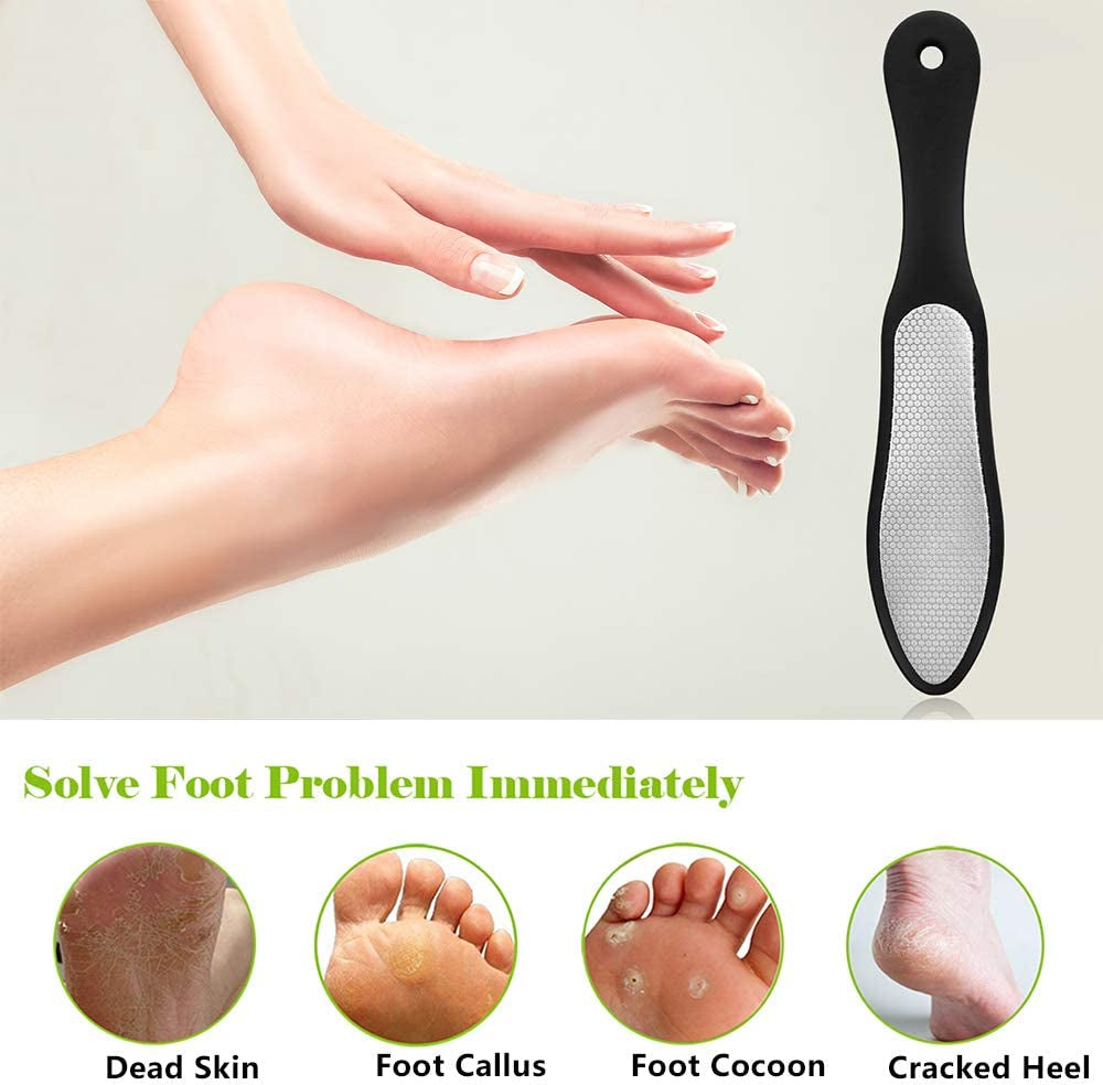 Premium Foot File, Double Side Pedicure Rasp, Dead Hard Cracked Skin Calluses Remover, Portable Foot Care Tool, Heavy Duty Stainless Steel (Soft Silicone Handle)