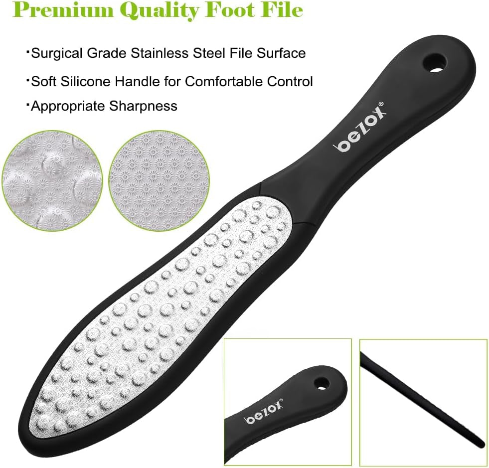 Premium Foot File, Double Side Pedicure Rasp, Dead Hard Cracked Skin Calluses Remover, Portable Foot Care Tool, Heavy Duty Stainless Steel (Soft Silicone Handle)