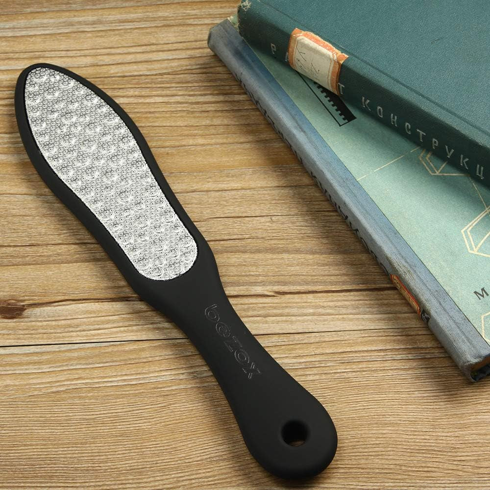 Premium Foot File, Double Side Pedicure Rasp, Dead Hard Cracked Skin Calluses Remover, Portable Foot Care Tool, Heavy Duty Stainless Steel (Soft Silicone Handle)