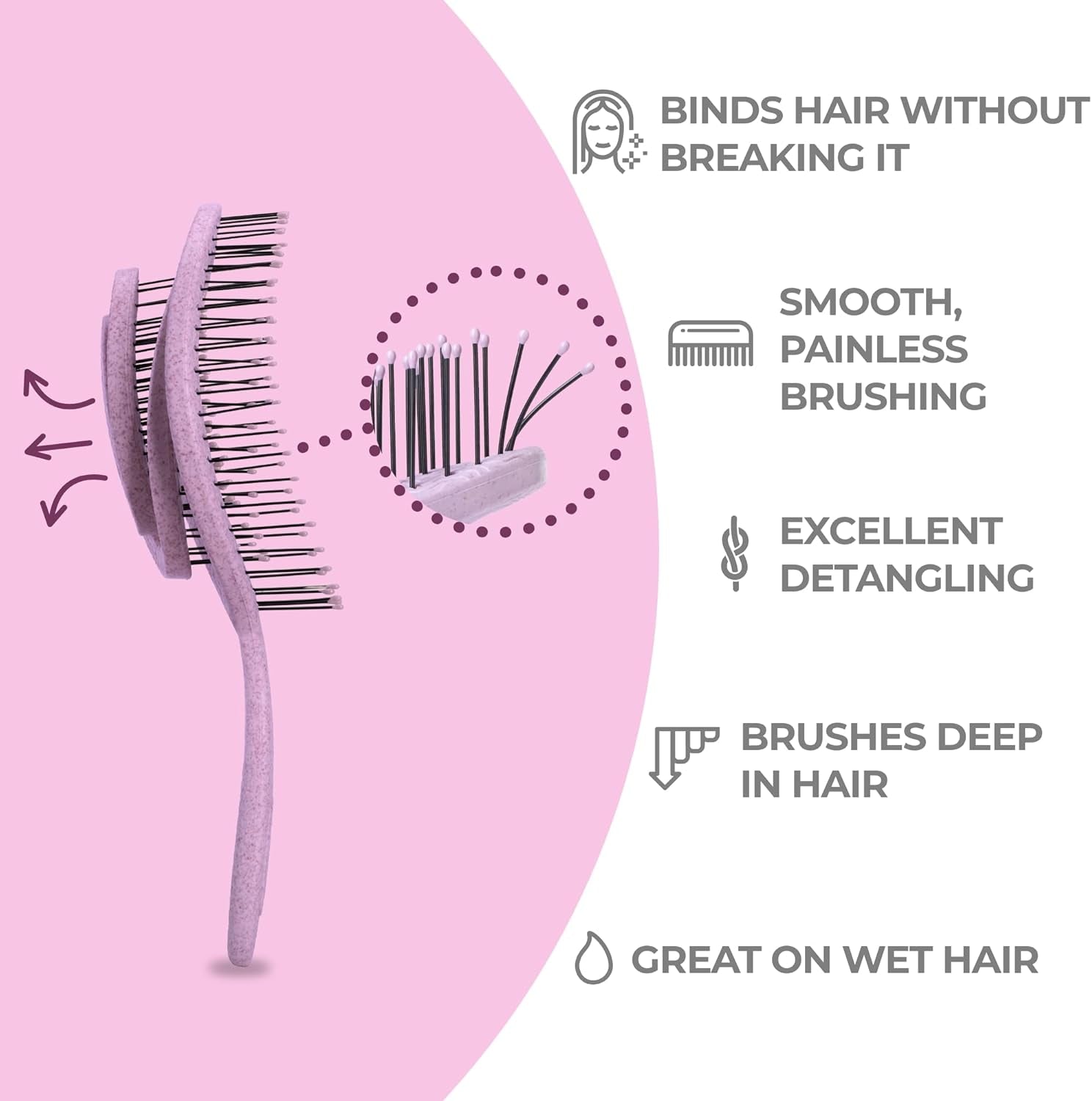 Detangling Hair Brush for Women & Men - Does Not Pull, Removes Tangles, Brushes for Straight, Curly & Wet Hair - Detangle Brush - Unique Spiral Hairbrush, Lilac