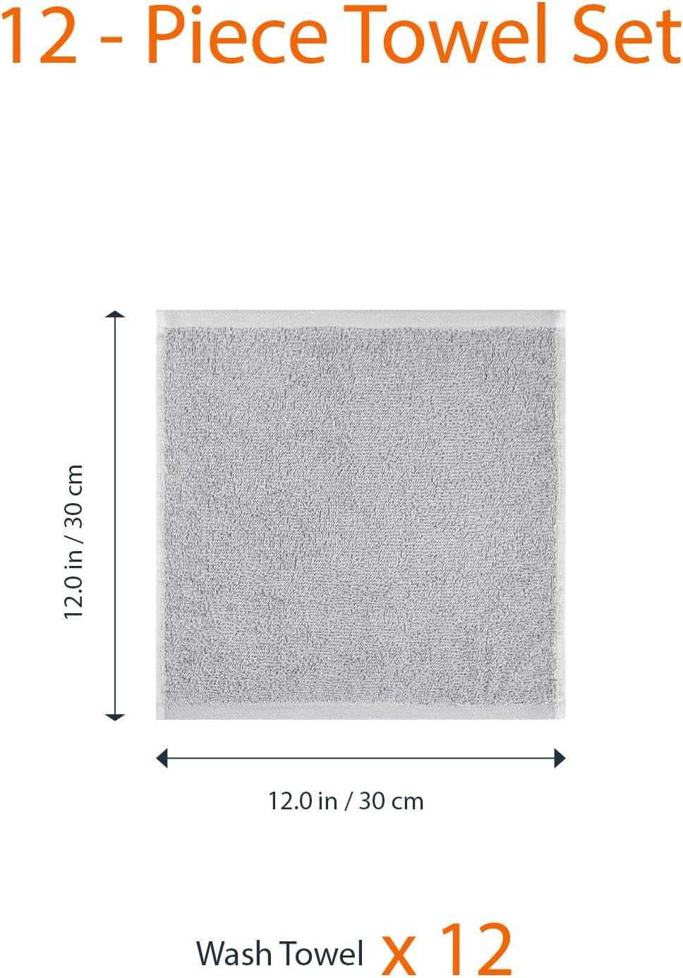 Face Towel Set for Bathroom, 100% Cotton Extra Absorbent Fast Drying Face Cloths 30 X 30 Cm, Grey, 12-Pack