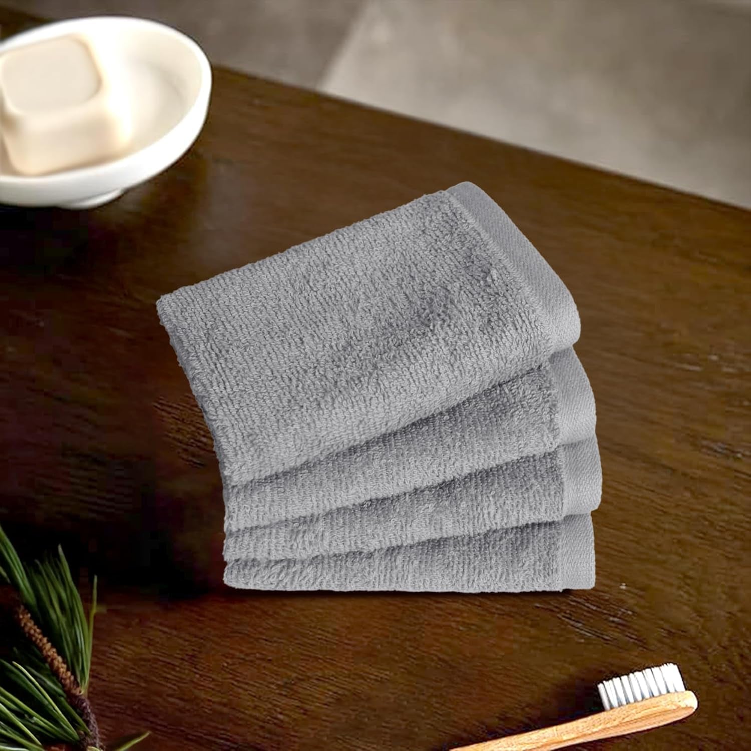 Face Towel Set for Bathroom, 100% Cotton Extra Absorbent Fast Drying Face Cloths 30 X 30 Cm, Grey, 12-Pack