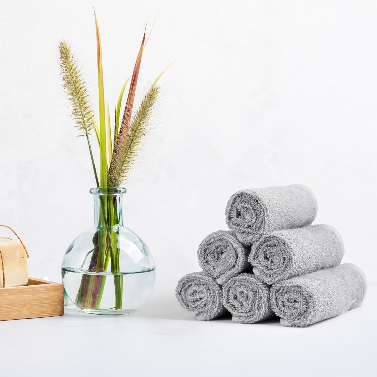 Face Towel Set for Bathroom, 100% Cotton Extra Absorbent Fast Drying Face Cloths 30 X 30 Cm, Grey, 12-Pack