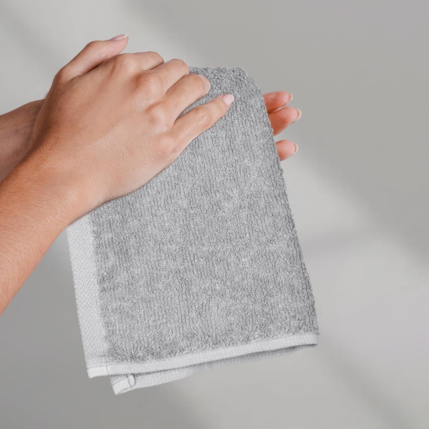 Face Towel Set for Bathroom, 100% Cotton Extra Absorbent Fast Drying Face Cloths 30 X 30 Cm, Grey, 12-Pack